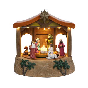 Estatua de Belén Animada de Poliresina Personalizada con Luces LED, Juego de Belén de Resina Religiosa para Decoraciones Navideñas - Product Image 1