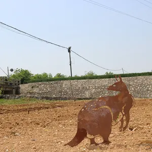 Lazer kesim bahçe dekorasyon Yard hayvan siluet Corten çelik bahçe Metal sanat