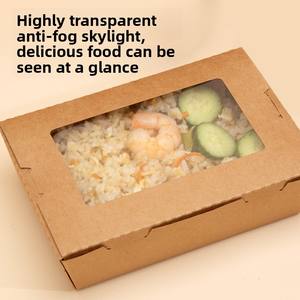 Lonchera Desechable y Reciclable, Cuadrada, con Ventana de Papel Kraft Grueso, para Chicle, Sushi, Fideos, Ensalada - Product Image 3