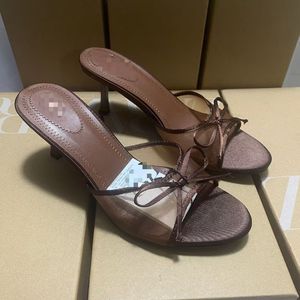 F124 ZA Ciabatte con Tacco Alto di Qualità per Donne, <span class=keywords><strong>Eleganti</strong></span> Sandali a Rete con Fiocco, <span class=keywords><strong>Slip</strong></span>-<span class=keywords><strong>on</strong></span> con Tacco, Vendita all'Ingrosso, Ciabatte Estive Marroni e Nere - Product Image 6