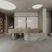 Comptoir de réception de luxe en marbre rose et acier inoxydable pour restaurants, hôtels, salons de coiffure, instituts de beauté et bars