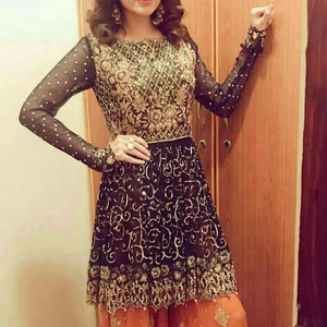 Elegante Kurta hasta el suelo con Sharara-Vestido de boda/fiesta pakistaní indio con bordado pesado 2019 - Product Image 6