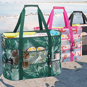 Wholesale Summer Casual Tote Hollow Out Mesh 8 Pockets Open Closure Chain Strap <b>Women</b> Travel Wash <b>Bags</b> Fitness <b>Swimming</b> Storage - Product Image 3