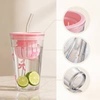 Gobelet en verre transparent avec couvercle, bouteille d'eau avec infuseur/filtre à thé, gobelet à paroi épaisse pour infusion à froid, design attrayant, 400 ml
