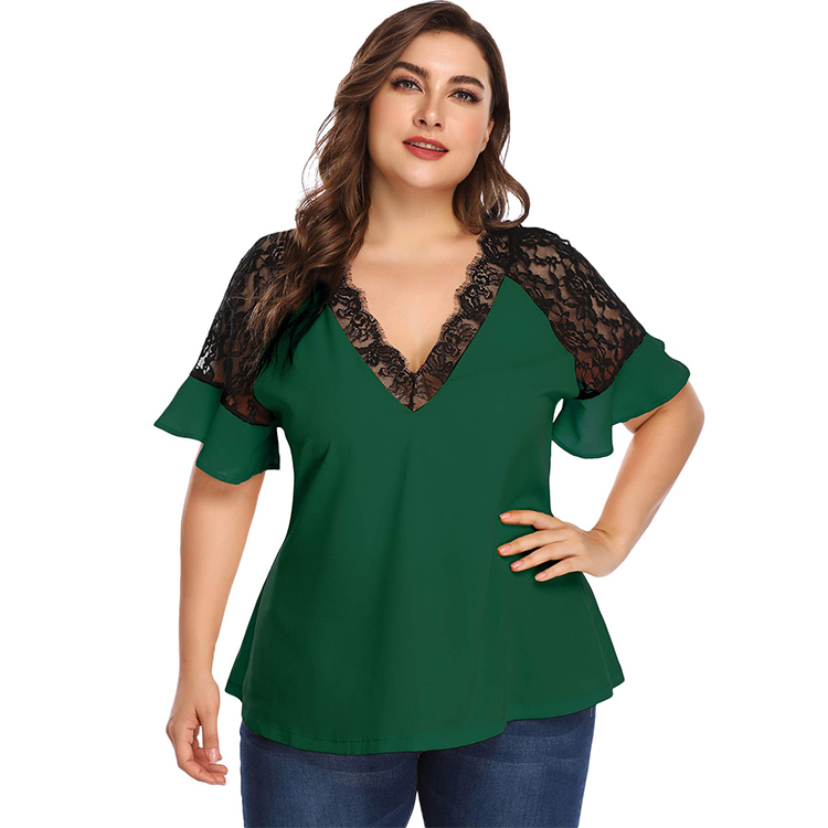Green formal office wear tops work blouse
