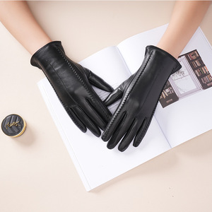 <span class=keywords><strong>Gants</strong></span> <span class=keywords><strong>en</strong></span> cuir véritable pour femmes, doublés de fourrure, épais, compatibles avec les écrans tactiles, coupe-vent, <span class=keywords><strong>en</strong></span> peau de mouton, pour l'hiver - Product Image 5
