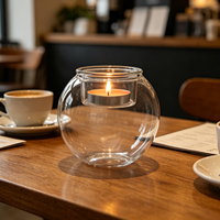 Precio de Fábrica, Portavelas de Cristal de Borosilicato de Alta Calidad, Pulido, Moderno, Minimalista, Circular, con Base de Madera, Decoración de Mesa