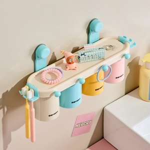 Support OEM Home Use 4/3/2-Person Family Plastic Continuous <b>Suction</b> Cup <b>Toothbrush</b> Cup Wall-mounted Toothpaste <b>Holder</b> - Product Image 1
