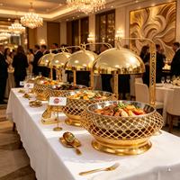 Plat de service de luxe doré en acier inoxydable 201, capacité 8L, avec couvercle suspendu, chauffage à l'alcool, pour buffet et maintien au chaud des aliments