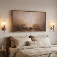 Aurlan Jesus Christian Tableau mural encadré (40x20) Impression abstraite Jésus Bon Pasteur Parabole Aquarelle sur toile Grande taille Neutre