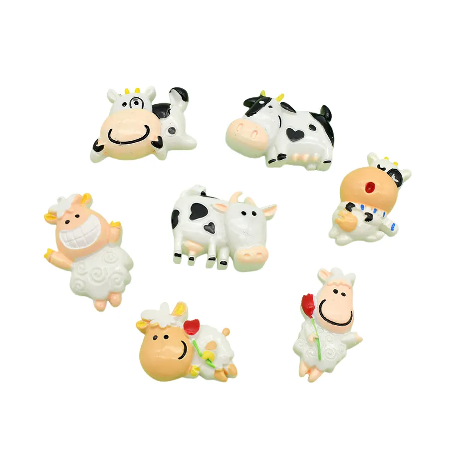 yiwu insheen craft cute cartoon farm animal dairy cattle cow flat back resin charms for keychain