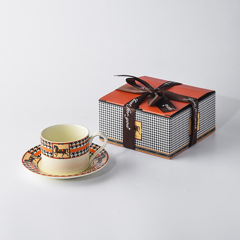 creamy yellow, ribbon, cup, saucer, box, 48 sets/box, 260ml