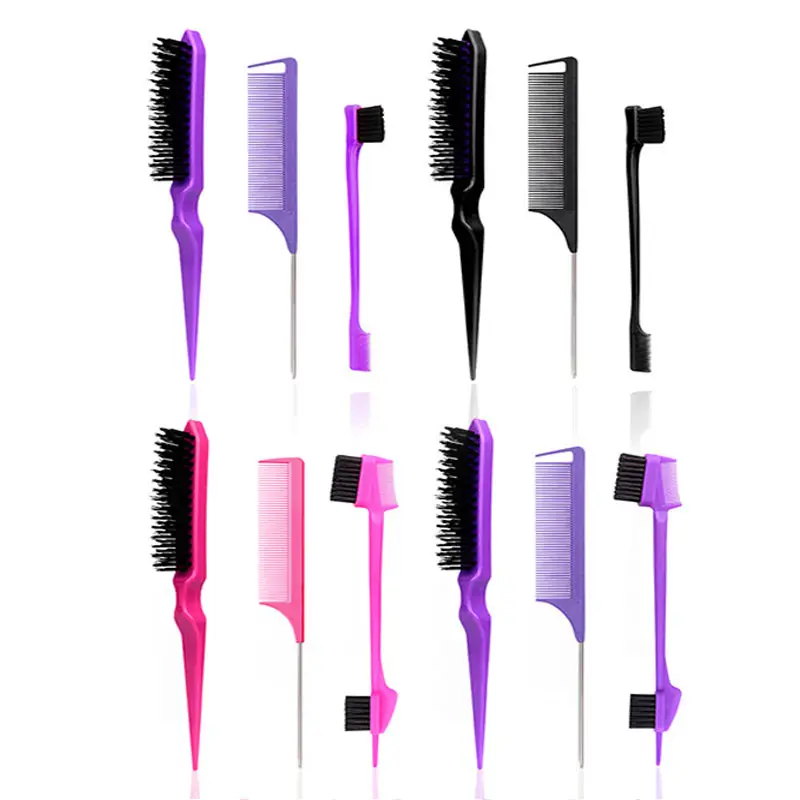 Professional Salon Hair Styling Comb Kit Edge Brush 3 Row Boar Bristle Hair Wax Comb Rat Tail Comb Set