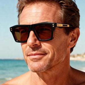 Lunettes de soleil carrées ZS98503 pour hommes, monture en plastique noir et métal, verres PC UV400, protection solaire extérieure - Product Image 5