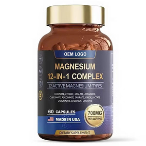 Capsules de Magnésium Complexe 12-en-1 : Glycolate, Citrate, Malate, Aspartate, Gluconate, Ascorbate, Taurate, Oxyde – Complément Alimentaire - Product Image 1