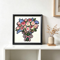 Marco de Fotos Cuadrado Hecho a Mano con Cuentas y Diseño de Ramo de Flores, Panel de Madera FSC con Papel de Fondo Negro Mate y Blanco, Regalo DIY