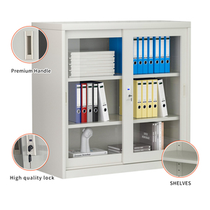 Armoire de classement en acier basse et compacte avec <span class=keywords><strong>porte</strong></span> <span class=keywords><strong>coulissante</strong></span> en verre, <span class=keywords><strong>meuble</strong></span> de rangement métallique pour <span class=keywords><strong>bureau</strong></span> avec serrure - Product Image 6