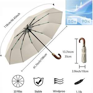 Paraguas Plegable de 3 Secciones QX con Logotipo Personalizado, Resistente al Viento, Color Sólido, Mango en J, 10k - Product Image 4