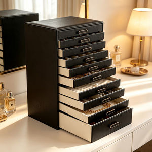 Caja Organizadora de Joyas de Cuero PU, Gabinete de Almacenamiento de Joyas Grande con 10 Cajones para Anillos, Aretes y Pulseras - Product Image 5