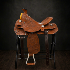 Silla de Montar Western de Cuero Genuino Premium para Doma Clásica, con Tallado Floral a Mano en Madera, para Ranch, Senderismo y Equitación de Placer OEM - Product Image 1
