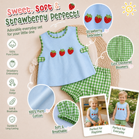 Puresun Ensemble 2 pièces pour garçons, certifié CPC CPSIA, 100% coton, haut brodé fraise et bloomer, à carreaux, pour bébés et tout-petits 0-24 mois