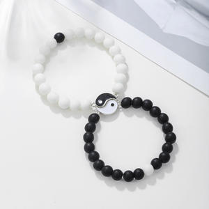FanYue Fashion Personality Agate Tai Chi Bracelet Set <strong>Black</strong> and White Yinyang Tai Ji Couple <strong>Beaded</strong> Bracelet Set - Product Image 5