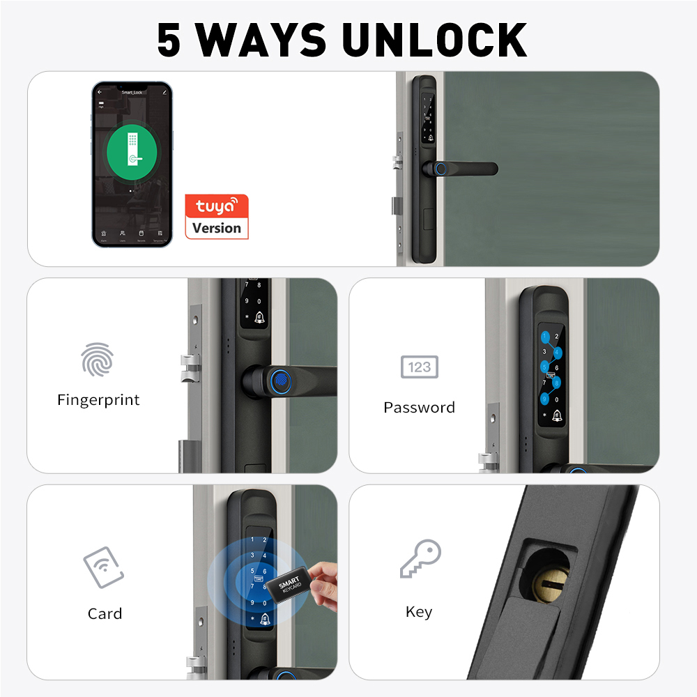 Waterproof Tuya APP Wifi Inteligente Lock Fingerprint Aluminium Intelligent Door Lock Narrow Profile Aluminum Door Smart Lock · image 2