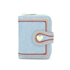 Zenos Heart Buckle Women Short Wallet Embroidery PU Leather Multi Card Slots Foldable Coin <b>Purse</b> - Product Image 2