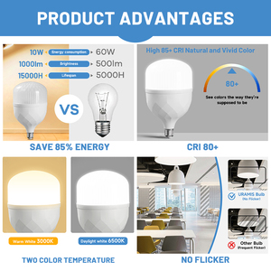 Burins — ampoule Led en plastique et aluminium, ampoules E27 85-265V T80 20W T100 30W T120 40W T140 50W T - Product Image 3