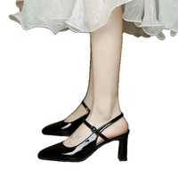 Sandales Mary Jane à bout carré et talon épais pour femme, style rétro bordeaux avec bride à boucle, bout fermé, imperméables, collection été 2026