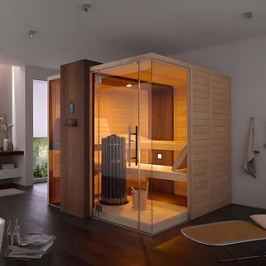 Sauna interior moderna de madera maciza para 2 personas con función de infrarrojo lejano Puerta de masaje de vapor seco al aire libre para apartamentos - Product Image 4