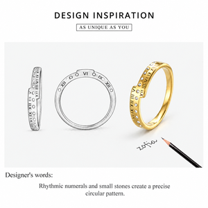 Bague en acier inoxydable doré avec zircon, plaqué or 14 carats sous vide, chiffres romains, bande fine fixe - Product Image 3