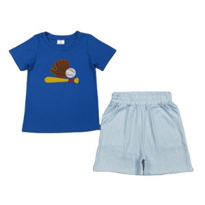 Ensemble de vêtements pour enfants en coton et élasthanne, 2 pièces, t-shirt et short décontractés à imprimé baseball, vente en gros, printemps-automne - Product Image 1