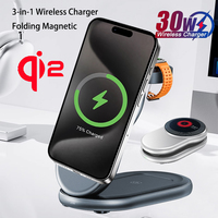Cargador Inalámbrico Magnético Qi2 3 en 1, Estación de Carga Rápida de 15W, Base Plegable Compacta para Escritorio, Compatible con iPhone, Watch y AirPods