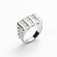 Bague en cuivre style urbain euro-américain, design géométrique, zircons incrustés, accents sertis de diamants, finition or et argent, tendance