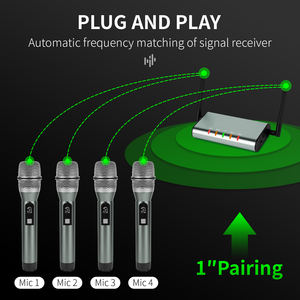 Micrófono dinámico XTUGA UF4600, rango de 164 pies, profesional, UHF, inalámbrico, 4 micrófonos de mano, Metal Sans Fil para uso en Iglesia - Product Image 6