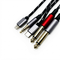 Câble audio stéréo 3-en-1 Type-C double 6,35 mm, son Hi-Fi, plaqué or 24K, tressé, 1,5 m/2,0 m/3,0 m pour diffusion en direct mobile et voiture