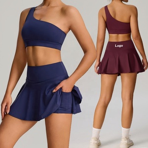 YIYI 2025 ensembles de soutien-gorge de sport pour femmes jupes de golf taille haute jupe plissée une épaule haut d'entraînement respirant course Tennis - Product Image 1