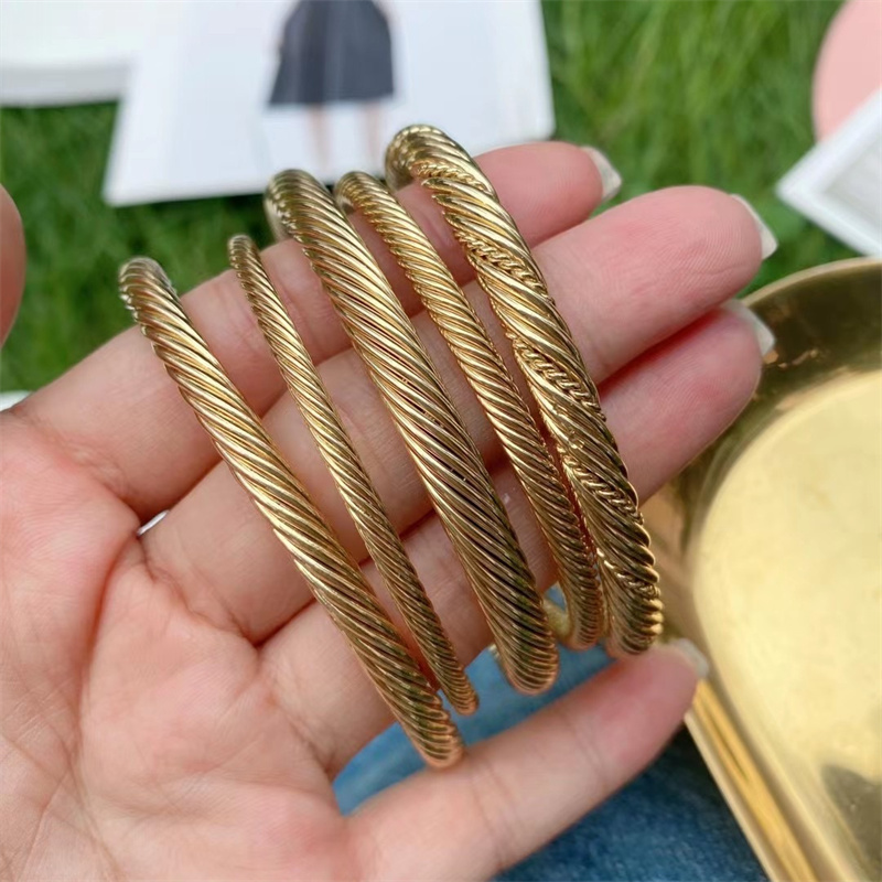 Wholesale 18K Gold Plated Open Cuff Fist Cable Wire Bangle