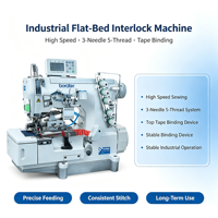 Machine à coudre interlock à entraînement direct B-500-02BB avec attacheuse de bande pour atelier de confection et travaux de finition – Approvisionnement direct usine