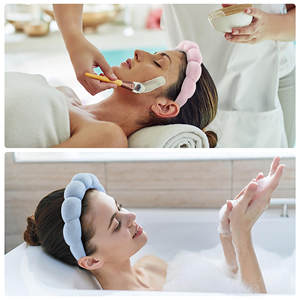 Bandeaux en tissu éponge personnalisables avec logo, éponge bulle pour le visage, couleur unie, doux, pour spa, maquillage et soins de la peau pour femmes - Product Image 3