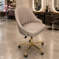Chaise de technicien moderne en cuir PU réglable, tabouret pivotant à roulettes avec base en métal doré, chaise de réception pour salon de manucure et spa