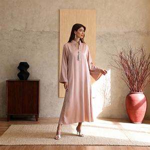 Abaya de luxe personnalisée avec franges en strass thermocollants en polyester pour femmes musulmanes, robe de soirée - Product Image 2