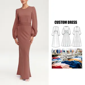 kleding dames modest kleid Custom 2024 new ladies casual Elegant cotton Jersey wrinkles Waist Maxi long Dress for women