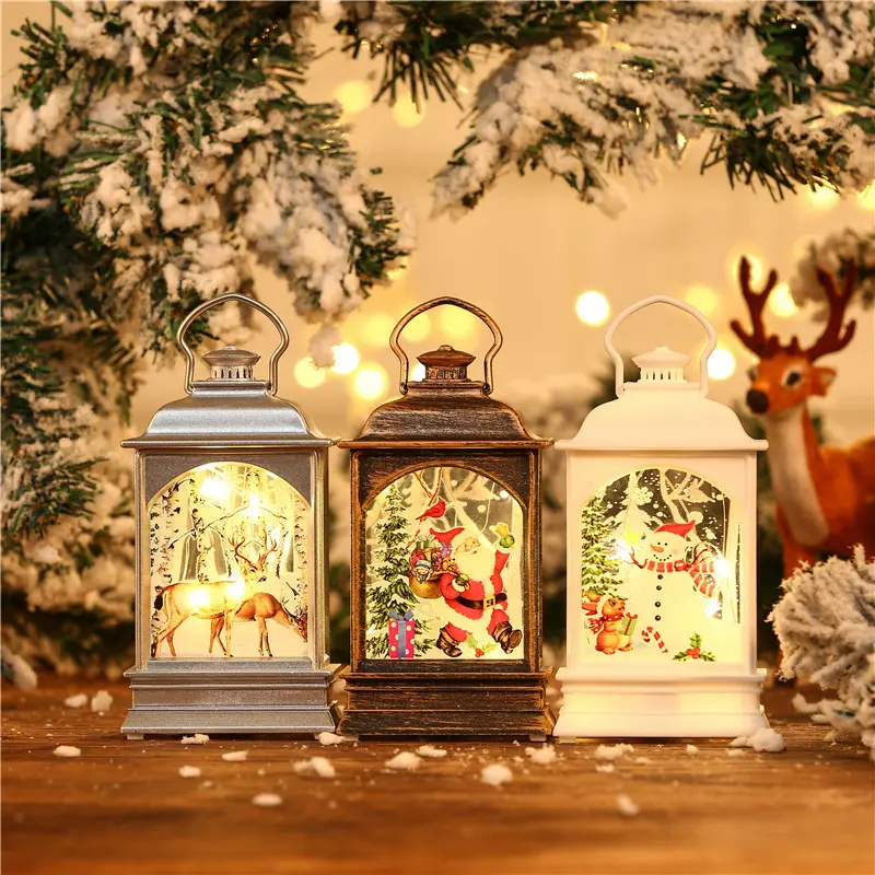 Luminária suspensa para natal, decoração engraçada, natal, led, lanterna de neve, com papai noel