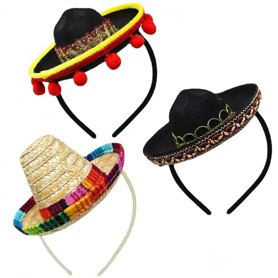 New Mexican Party Decorations DIY Cinco De Mayo Sombrero Headband Pets Mini Straw Hat Headband