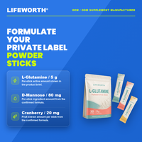 LIFEWORTH - Paquetes de L-Glutamina en Polvo de Marca Privada, 5 g, Sobres para la Recuperación Intestinal, Soporte Digestivo, 30 Sobres, OEM, ODM, Personalizado, GMP