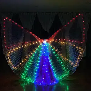 Dans sahne led ışıklı kanatları oryantal dans altın kanatları masa performans gösterisi floresan modeli pelerin