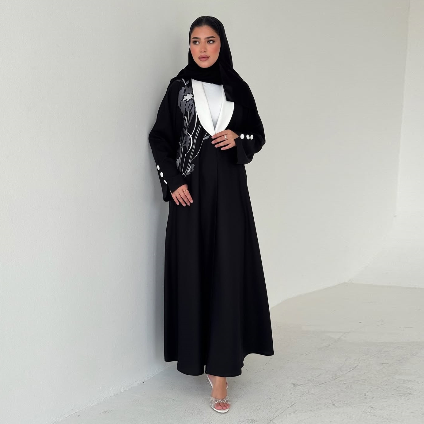 black dress white embroidery Stylish Black dress with off-white embroidery  Sujatra