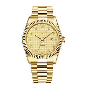 Luxury Gold Men's <b>Automatic</b> Mechanical Watch 40mm Round Dial Sapphire Crystal Date Display Folding Clasp 20mm Band - Product Image 2